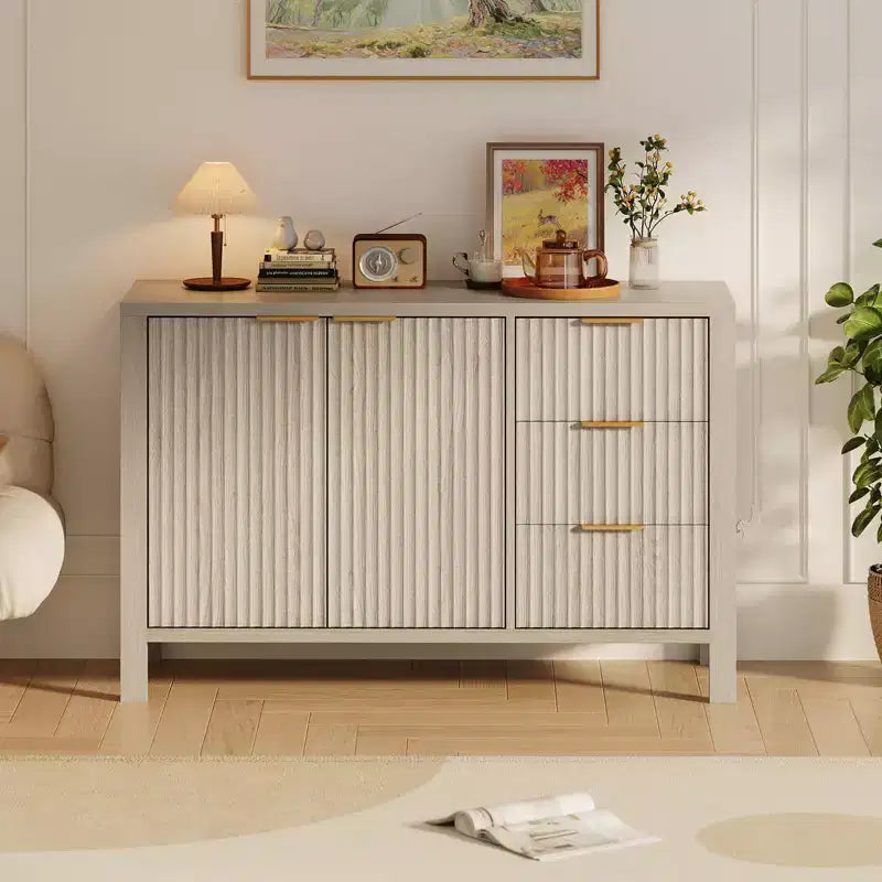 Grands buffets de rangement cannelés de 120 cm, buffet de bar à café, armoire en bois avec 3 tiroirs pour cuisine, salon, entrée