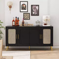Retro 4-Door Cabinet with Plastic Rattan, Stylish Storage for Living, Dining, or Bedroom