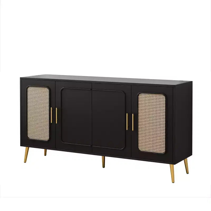 Meuble rétro à 4 portes avec rotin en plastique, rangement élégant pour le salon, la salle à manger ou la chambre à coucher