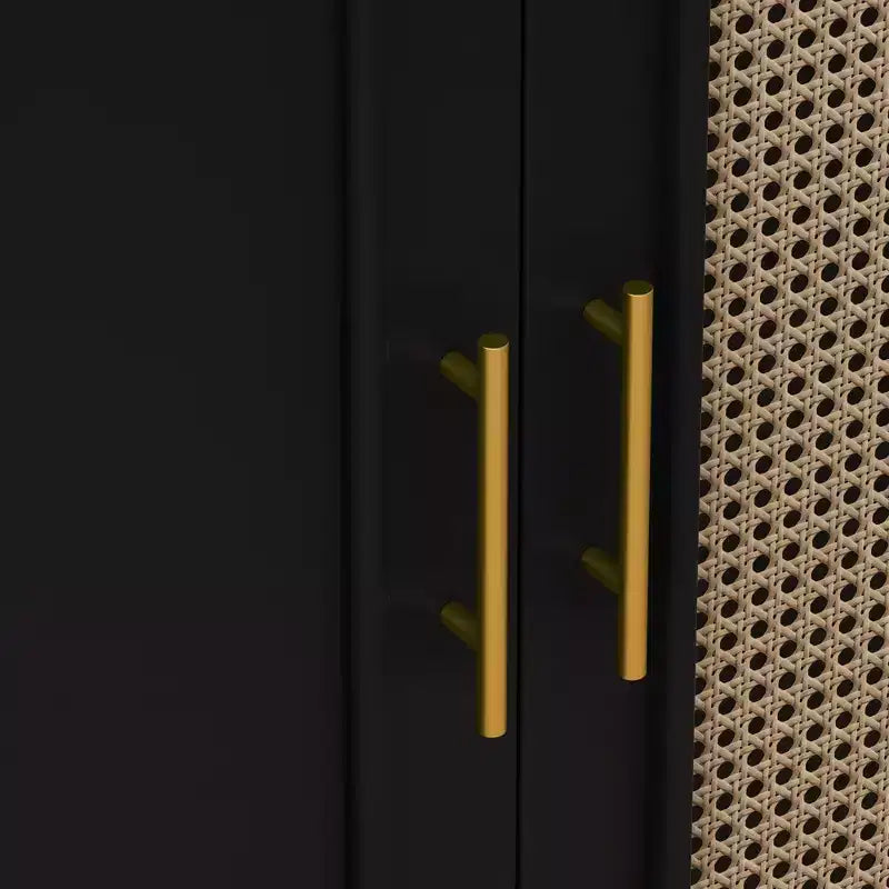 Meuble rétro à 4 portes avec rotin en plastique, rangement élégant pour le salon, la salle à manger ou la chambre à coucher