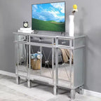 VINGLI Table console miroir, buffet/crédence/meuble TV moderne avec 3 tiroirs et 4 portes (argenté, 48 L x 14 l x 36 H)