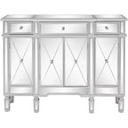 VINGLI Table console miroir, buffet/crédence/meuble TV moderne avec 3 tiroirs et 4 portes (argenté, 48 L x 14 l x 36 H)