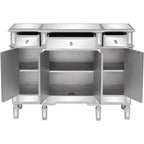 VINGLI Table console miroir, buffet/crédence/meuble TV moderne avec 3 tiroirs et 4 portes (argenté, 48 L x 14 l x 36 H)
