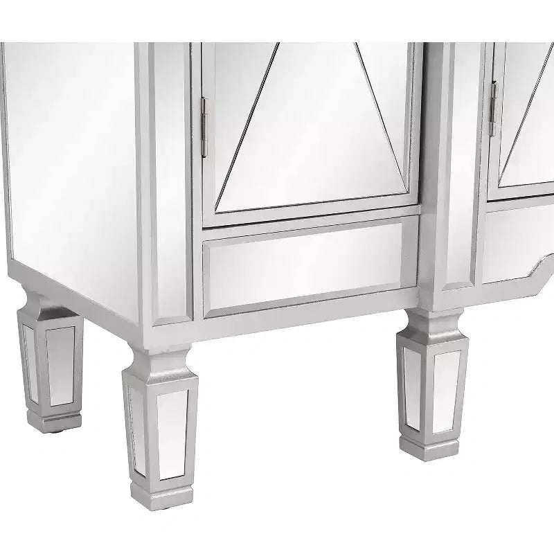 VINGLI Table console miroir, buffet/crédence/meuble TV moderne avec 3 tiroirs et 4 portes (argenté, 48 L x 14 l x 36 H)