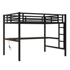 Lit mezzanine Bellemave en métal pleine grandeur avec bureau, prise de courant, port USB et lumières LED, lit d'étude peu encombrant avec barrières de sécurité, noir