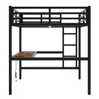 Lit mezzanine Bellemave en métal pleine grandeur avec bureau, prise de courant, port USB et lumières LED, lit d'étude peu encombrant avec barrières de sécurité, noir