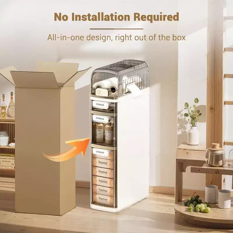 Meuble de rangement étroit à 4 niveaux, organisateur autoportant large avec, pour salle de bain, cuisine,