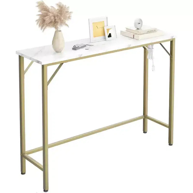 39.3 Narrow Console Table, Black Sofa Table with Outlets, Behind Couch Table , 2 Tier Entry Hallway Table for Entryway,Living Room, Foyer, Office
