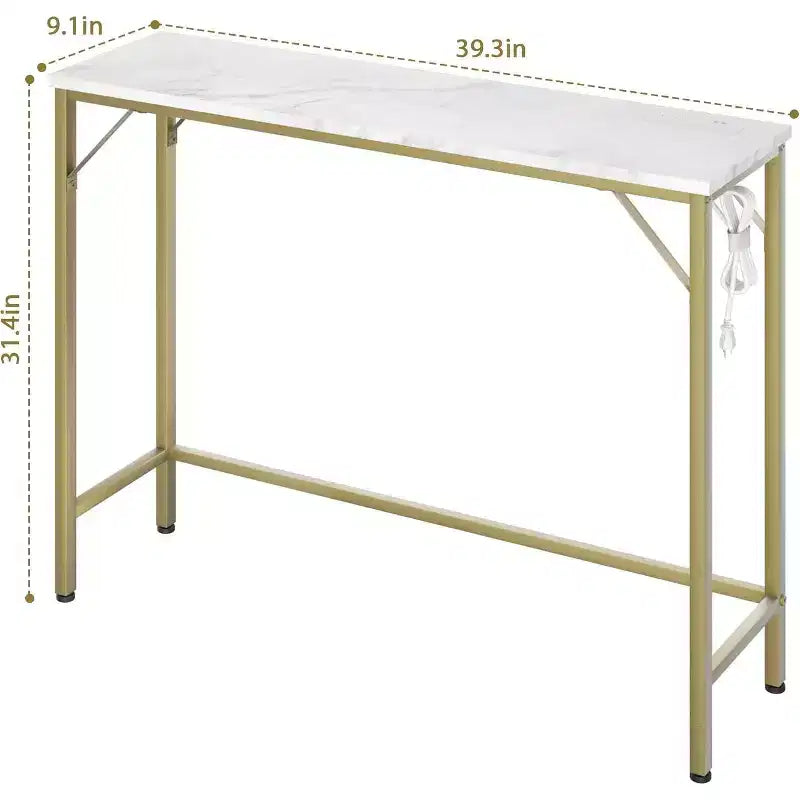 Console étroite de 39,3 pouces, table de canapé noire avec prises, table derrière le canapé, table de couloir à 2 niveaux pour entrée, salon, foyer, bureau