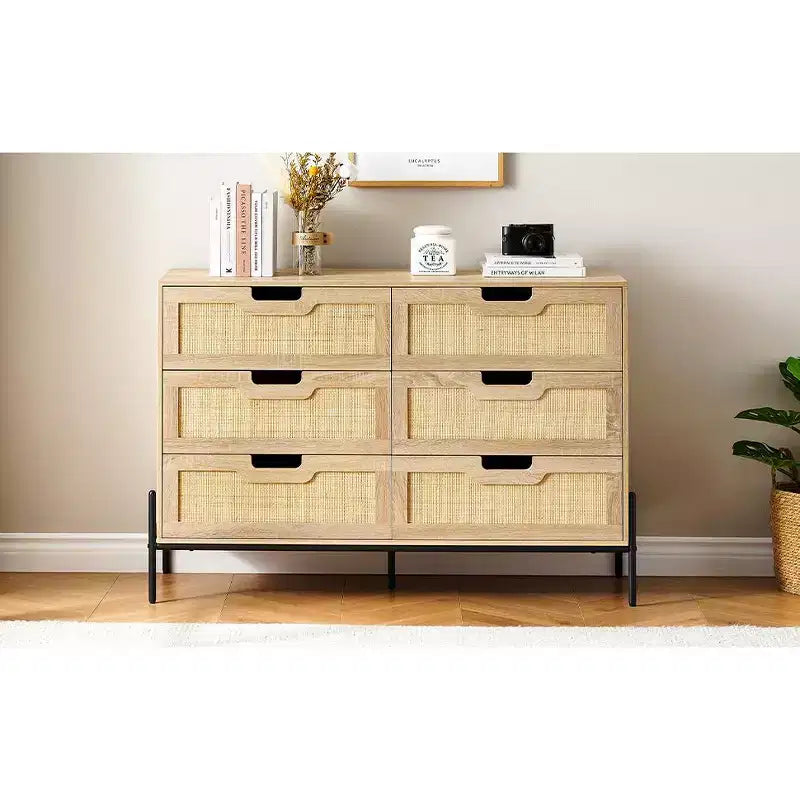 Grande commode large à 6 tiroirs, pieds en métal robustes, commode de style ferme pour placard, salon, chambre à coucher,