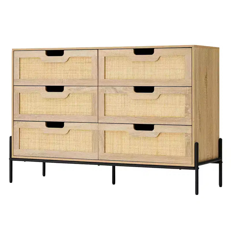 Grande commode large à 6 tiroirs, pieds en métal robustes, commode de style ferme pour placard, salon, chambre à coucher,