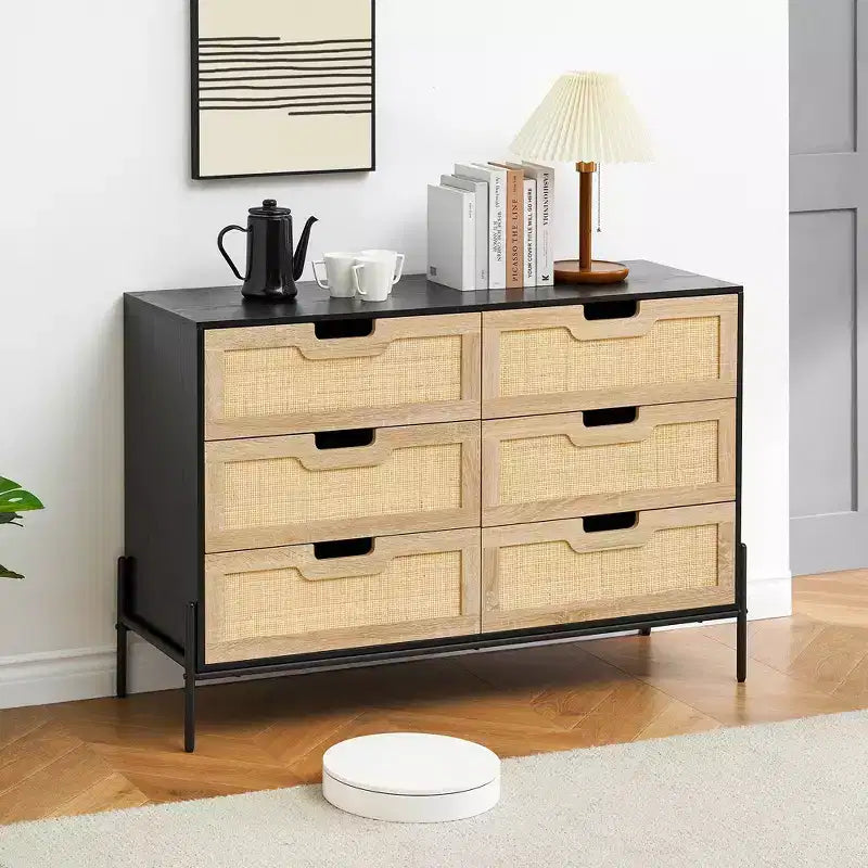 Grande commode large à 6 tiroirs, pieds en métal robustes, commode de style ferme pour placard, salon, chambre à coucher,