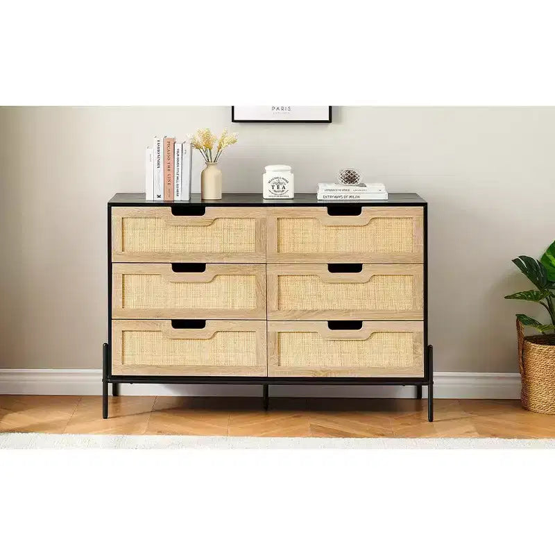 Grande commode large à 6 tiroirs, pieds en métal robustes, commode de style ferme pour placard, salon, chambre à coucher,