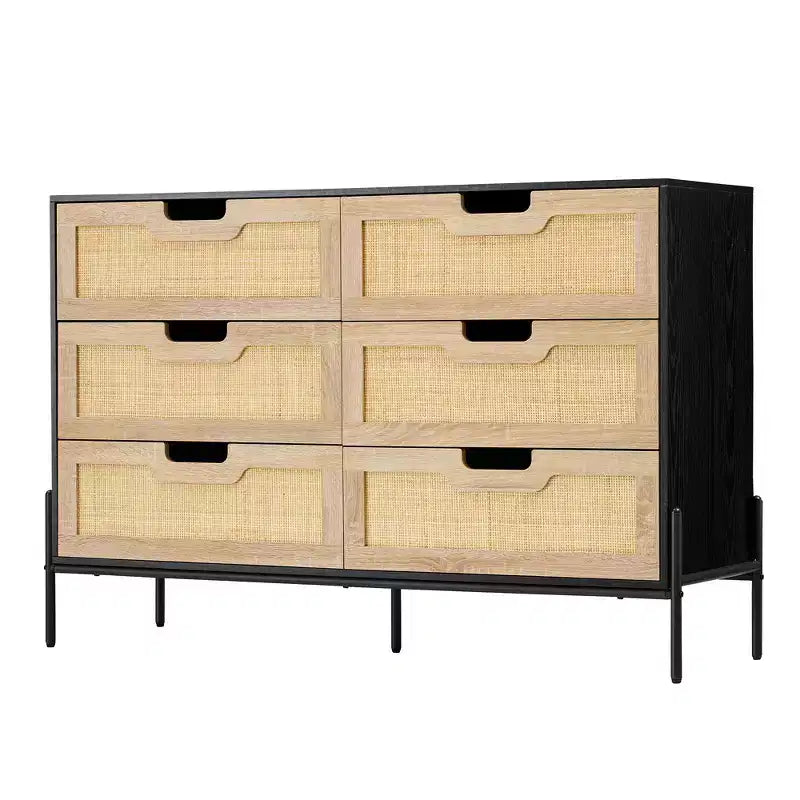 Grande commode large à 6 tiroirs, pieds en métal robustes, commode de style ferme pour placard, salon, chambre à coucher,