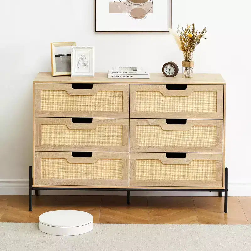Grande commode large à 6 tiroirs, pieds en métal robustes, commode de style ferme pour placard, salon, chambre à coucher,