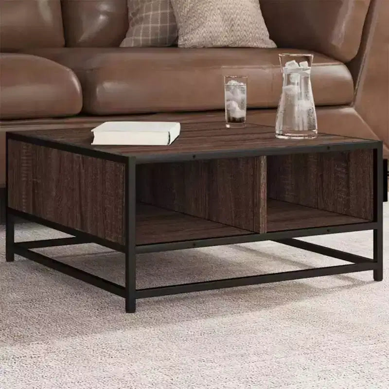 Table basse de rangement Clihome, table moderne carrée avec compartiment caché spacieux, finition mate