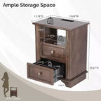 VINGLI Table de Chevet 50 cm avec Station de Charge, Table de Nuit en Bois avec Tiroirs, Table de Chevet pour Chambre à Coucher