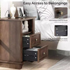 VINGLI Table de Chevet 50 cm avec Station de Charge, Table de Nuit en Bois avec Tiroirs, Table de Chevet pour Chambre à Coucher