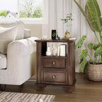 VINGLI Table de Chevet 50 cm avec Station de Charge, Table de Nuit en Bois avec Tiroirs, Table de Chevet pour Chambre à Coucher