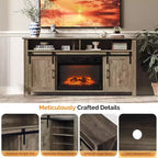 Meuble TV VINGLI avec cheminée et porte coulissante de style grange pour téléviseur de 70 pouces, meuble TV style ferme avec cheminée de 23 pouces, table console média avec cheminée