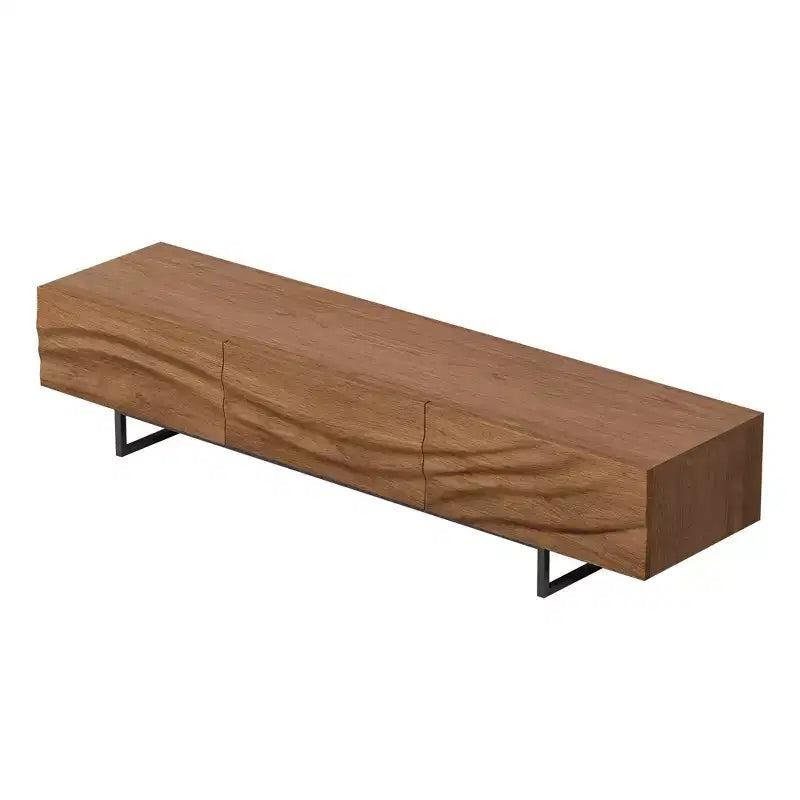 Meuble TV Luck Live 82.83 de style moderne du milieu du siècle en bois massif – 3 tiroirs, pieds en métal et trous de ventilation