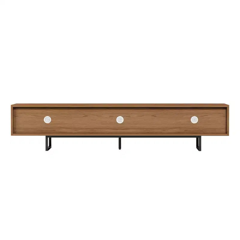 Meuble TV Luck Live 82.83 de style moderne du milieu du siècle en bois massif – 3 tiroirs, pieds en métal et trous de ventilation