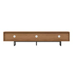 Meuble TV Luck Live 82.83 de style moderne du milieu du siècle en bois massif – 3 tiroirs, pieds en métal et trous de ventilation