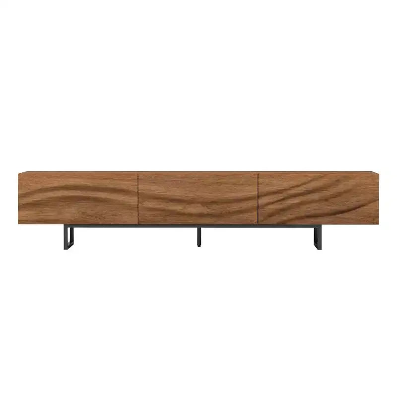 Meuble TV Luck Live 82.83 de style moderne du milieu du siècle en bois massif – 3 tiroirs, pieds en métal et trous de ventilation