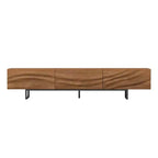 Meuble TV Luck Live 82.83 de style moderne du milieu du siècle en bois massif – 3 tiroirs, pieds en métal et trous de ventilation