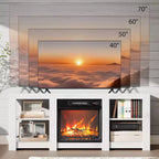 Meuble TV VINGLI avec foyer pour téléviseurs jusqu'à 70 pouces, meuble de divertissement style ferme avec cheminée électrique et étagères réglables
