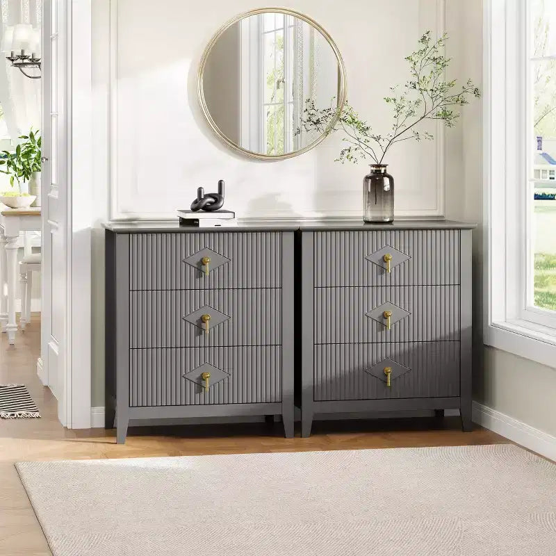 Commode GustoWave pour chambre à coucher avec 3 tiroirs, commode moderne de 71 cm de large avec poignée métallique, organisateur de tiroirs en bois pour chambre à coucher, salon
