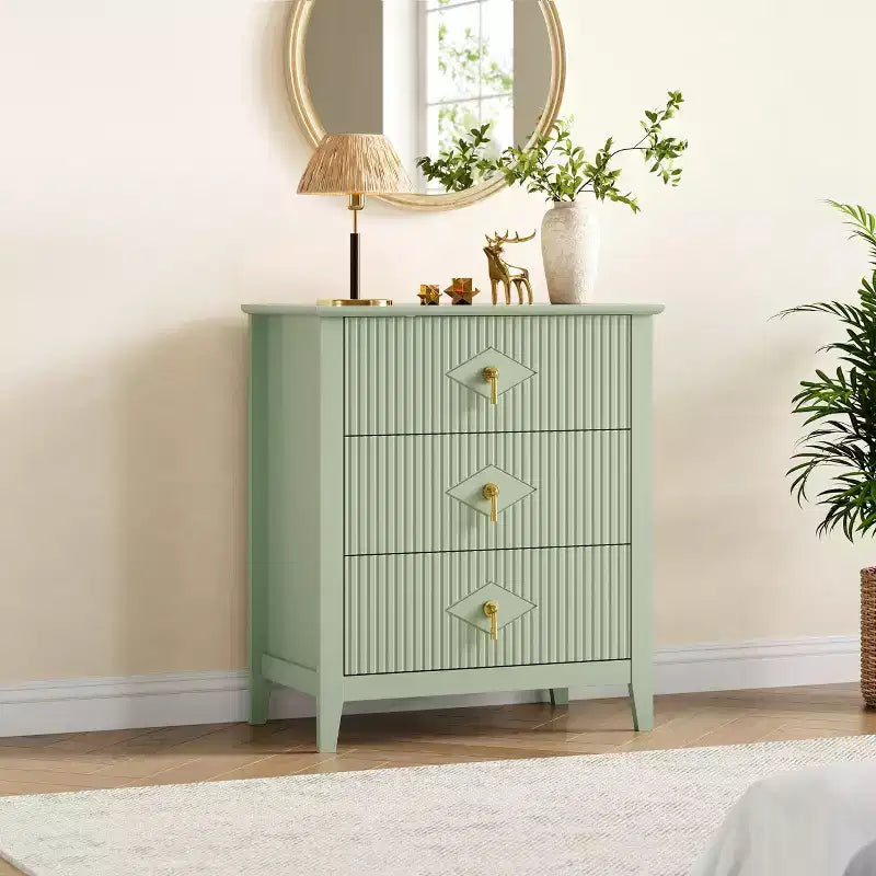 Commode GustoWave pour chambre à coucher avec 3 tiroirs, commode moderne de 71 cm de large avec poignée métallique, organisateur de tiroirs en bois pour chambre à coucher, salon