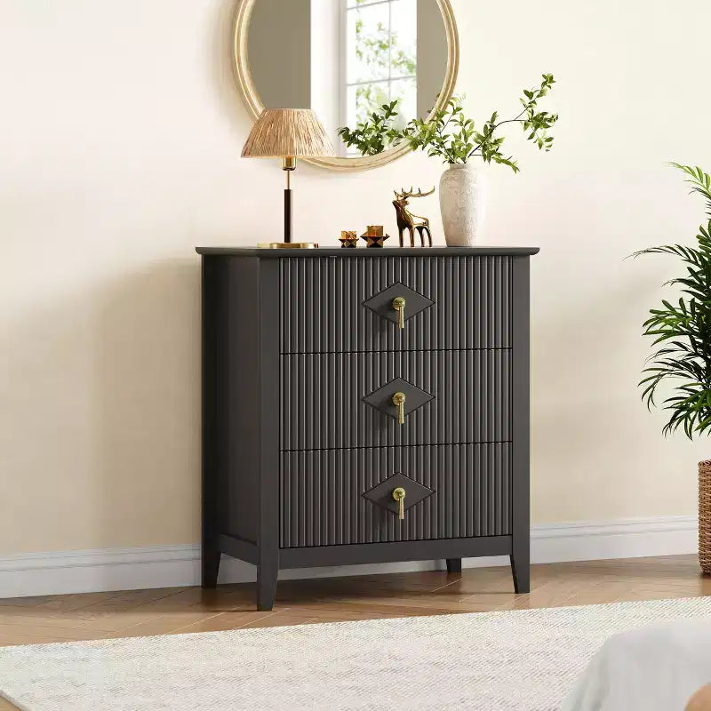 Commode GustoWave pour chambre à coucher avec 3 tiroirs, commode moderne de 71 cm de large avec poignée métallique, organisateur de tiroirs en bois pour chambre à coucher, salon