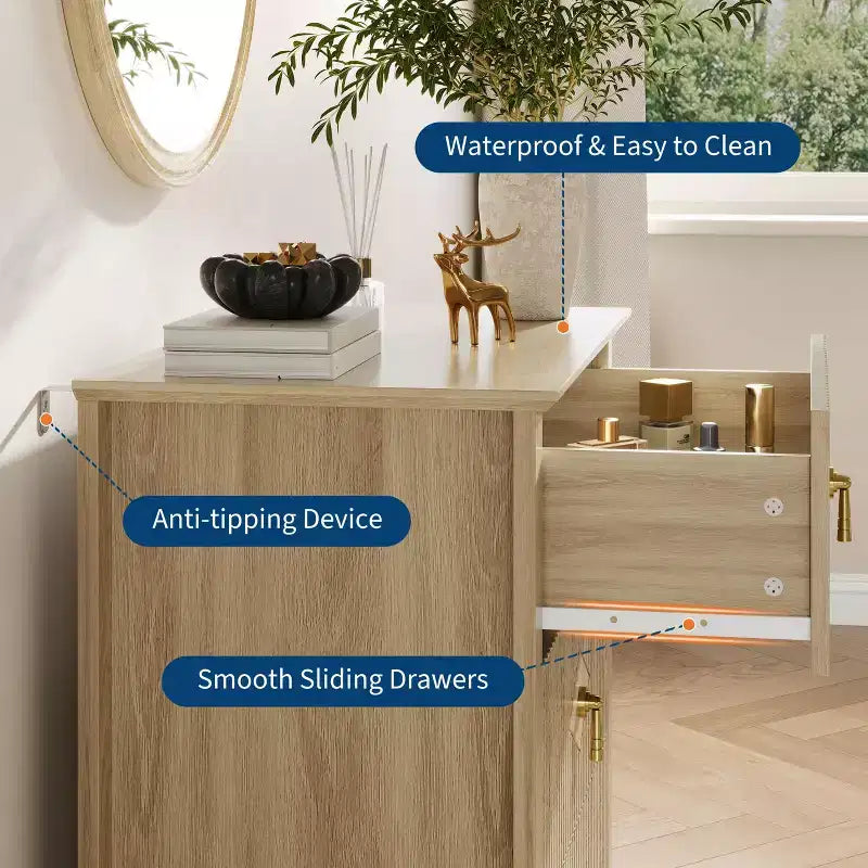 Commode GustoWave pour chambre à coucher avec 3 tiroirs, commode moderne de 71 cm de large avec poignée métallique, organisateur de tiroirs en bois pour chambre à coucher, salon