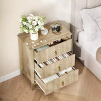 Commode GustoWave pour chambre à coucher avec 3 tiroirs, commode moderne de 71 cm de large avec poignée métallique, organisateur de tiroirs en bois pour chambre à coucher, salon