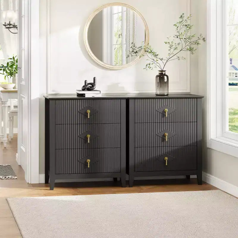 Commode GustoWave pour chambre à coucher avec 3 tiroirs, commode moderne de 71 cm de large avec poignée métallique, organisateur de tiroirs en bois pour chambre à coucher, salon