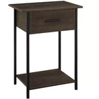 Table d'appoint Okak avec tiroirs de rangement, table d'appoint avec étagère inférieure et pieds en métal, table de canapé pour petit espace, salon