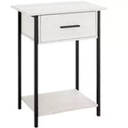 Table d'appoint Okak avec tiroirs de rangement, table d'appoint avec étagère inférieure et pieds en métal, table de canapé pour petit espace, salon
