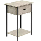 Table d'appoint Okak avec tiroirs de rangement, table d'appoint avec étagère inférieure et pieds en métal, table de canapé pour petit espace, salon