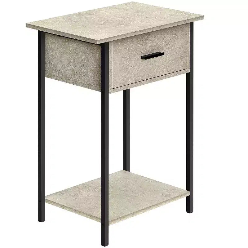 Table d'appoint Okak avec tiroirs de rangement, table d'appoint avec étagère inférieure et pieds en métal, table de canapé pour petit espace, salon