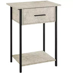 Table d'appoint Okak avec tiroirs de rangement, table d'appoint avec étagère inférieure et pieds en métal, table de canapé pour petit espace, salon