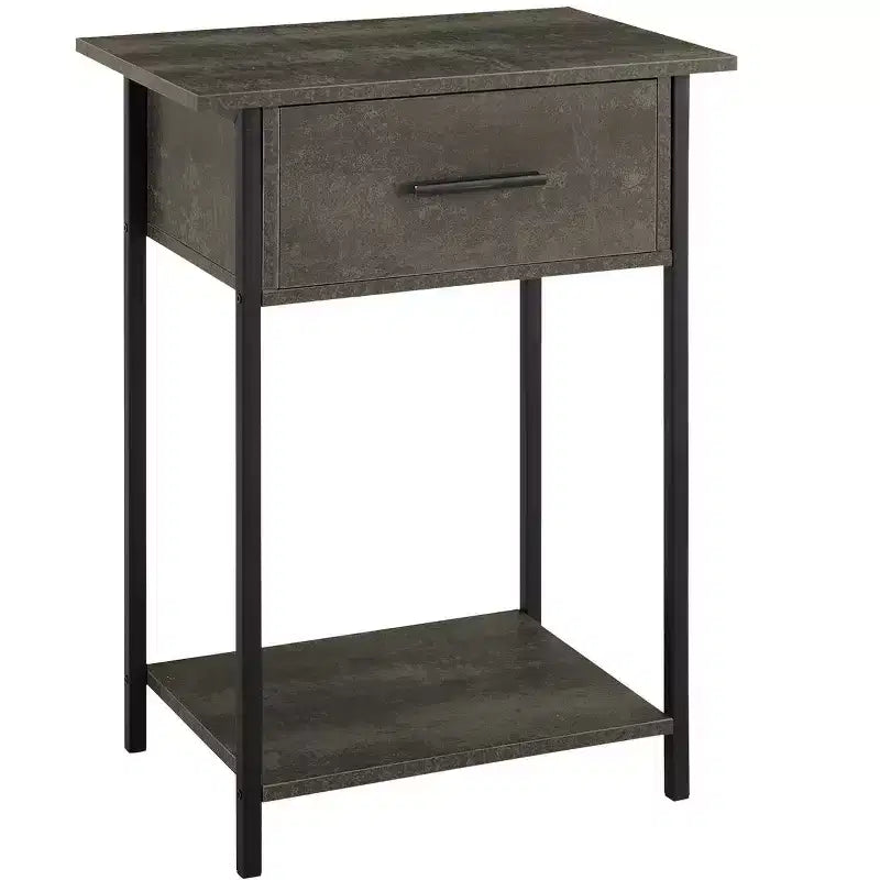 Table d'appoint Okak avec tiroirs de rangement, table d'appoint avec étagère inférieure et pieds en métal, table de canapé pour petit espace, salon