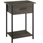Table d'appoint Okak avec tiroirs de rangement, table d'appoint avec étagère inférieure et pieds en métal, table de canapé pour petit espace, salon