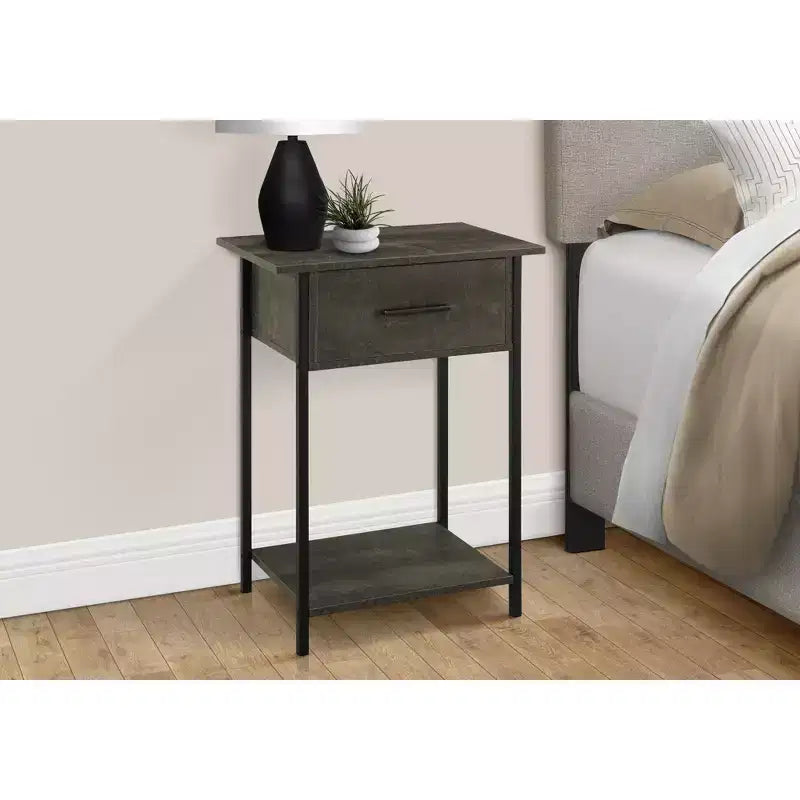 Table d'appoint Okak avec tiroirs de rangement, table d'appoint avec étagère inférieure et pieds en métal, table de canapé pour petit espace, salon