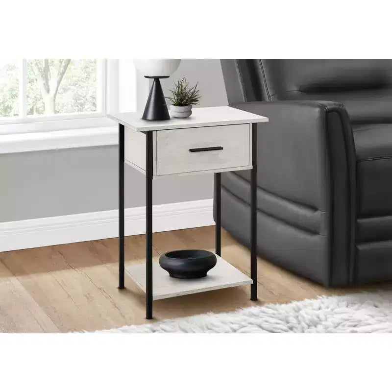 Table d'appoint Okak avec tiroirs de rangement, table d'appoint avec étagère inférieure et pieds en métal, table de canapé pour petit espace, salon