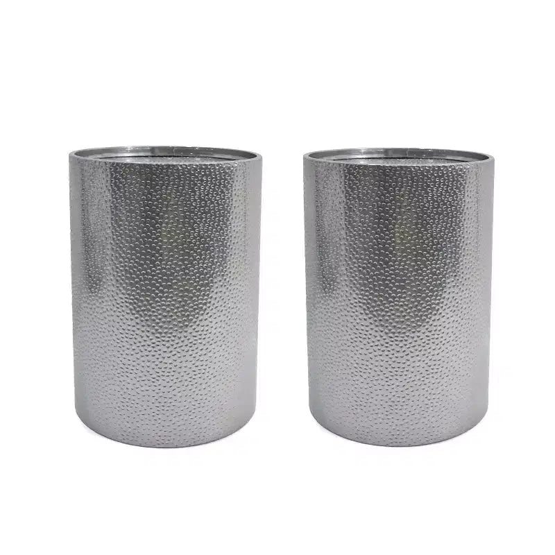 Tables d'appoint rondes modernes Okak avec marques de marteau, tables d'appoint cylindriques avec motif rainuré, tables de canapé pour salon, chambre, lot de 2