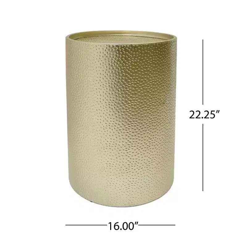 Tables d'appoint rondes modernes Okak avec marques de marteau, tables d'appoint cylindriques avec motif rainuré, tables de canapé pour salon, chambre, lot de 2