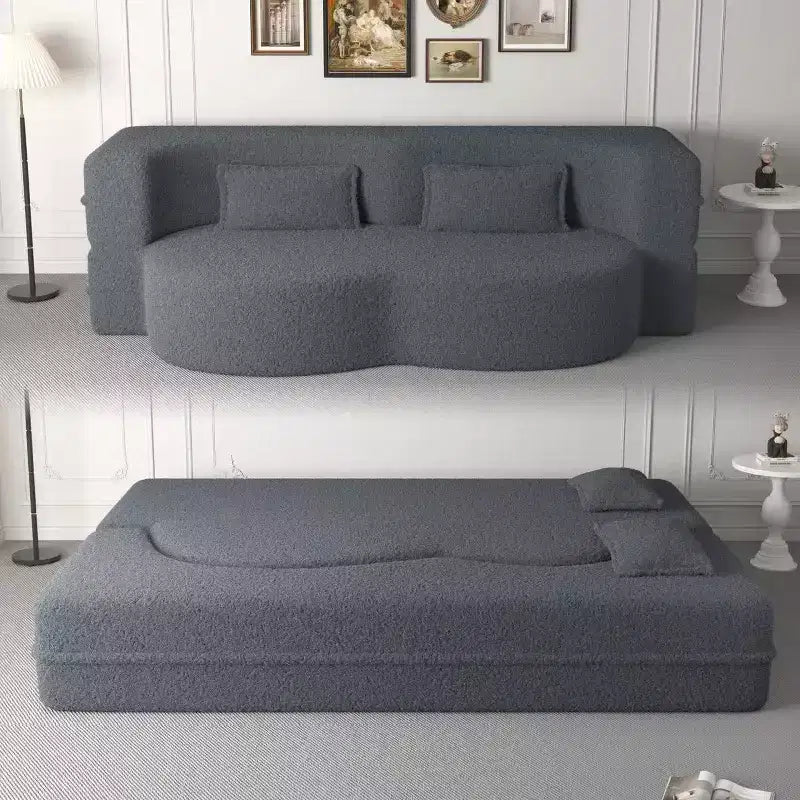 Canapé-lit convertible Boucle Homy Casa avec design incurvé et coussins moelleux, pour salon ou chambre d'amis