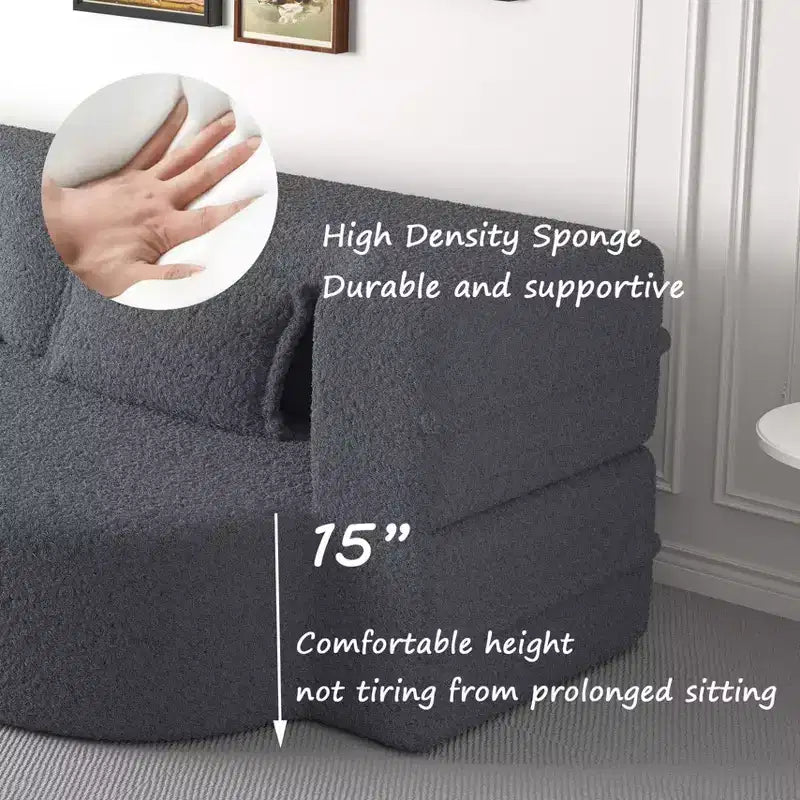 Canapé-lit convertible Boucle Homy Casa avec design incurvé et coussins moelleux, pour salon ou chambre d'amis