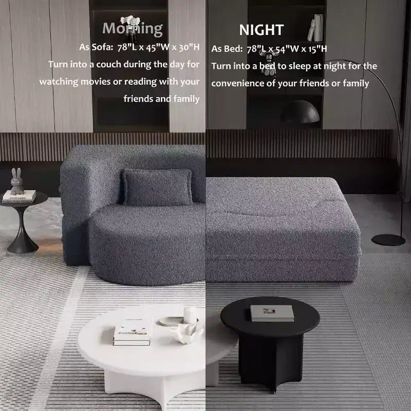 Canapé-lit convertible Boucle Homy Casa avec design incurvé et coussins moelleux, pour salon ou chambre d'amis